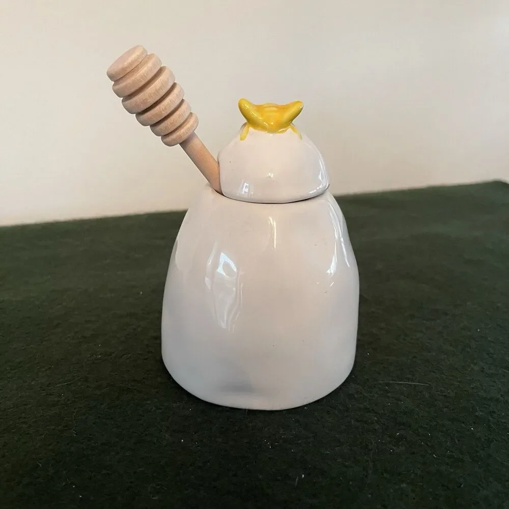 Bumble Bee Rae Dunn By Magenta Bee Ceramic Honey Pot With Wooden Dipper